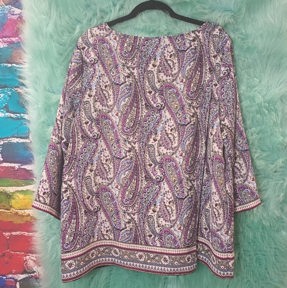 J. jill Purple Blue Gray and Yellow layered 3/4 Sleeve Blouse Size XL - Picture 2 of 13